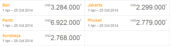 Bảng giá khuyến mại Tiger Air 13-1-2014