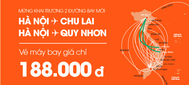 Hà Nội - Quy Nhơn và Hà Nội - Chu Lai 188.000đ. Ảnh: Jetstar.